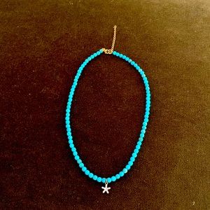 Turquoise necklace with starfish. CZ around starfish